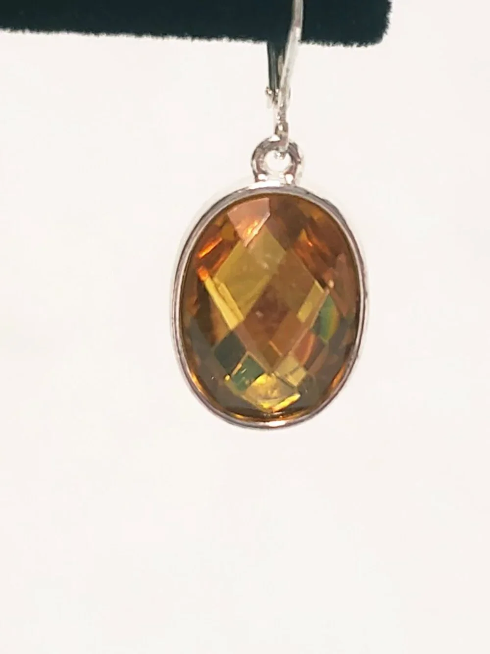 Facetted Faux Citrine Orange Dangle Oval Earrings 3/4